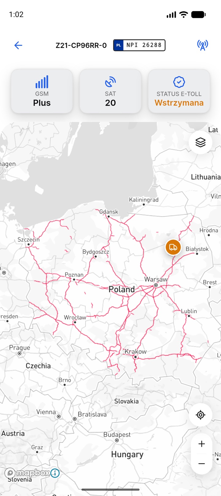 Mapa z autorskim layerem sieci płatnych dróg e‑TOLL w Polsce